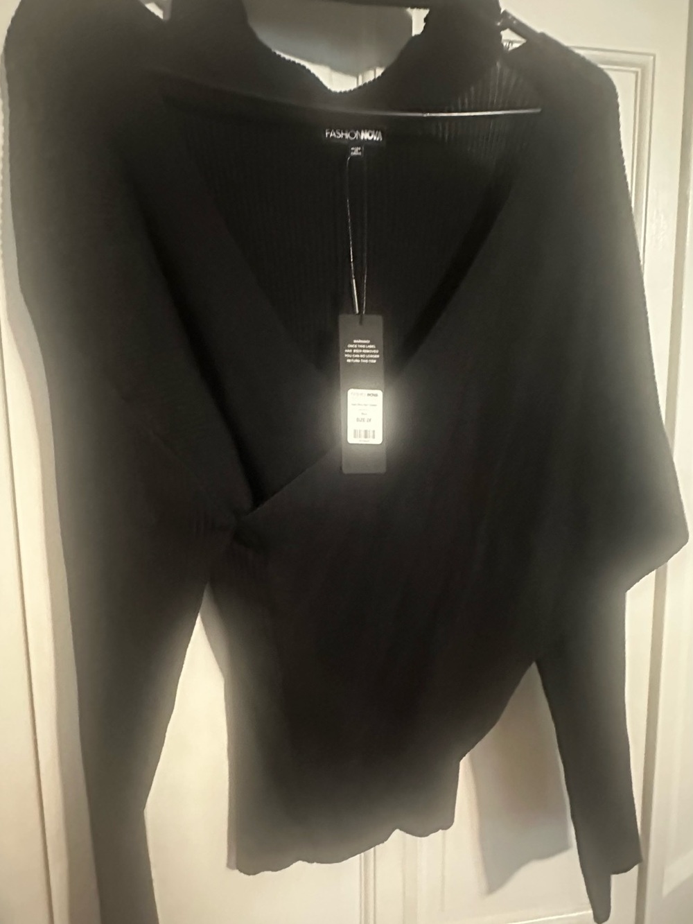 Fashion Nova Black Wrap V-Neck Ribbed Sweater